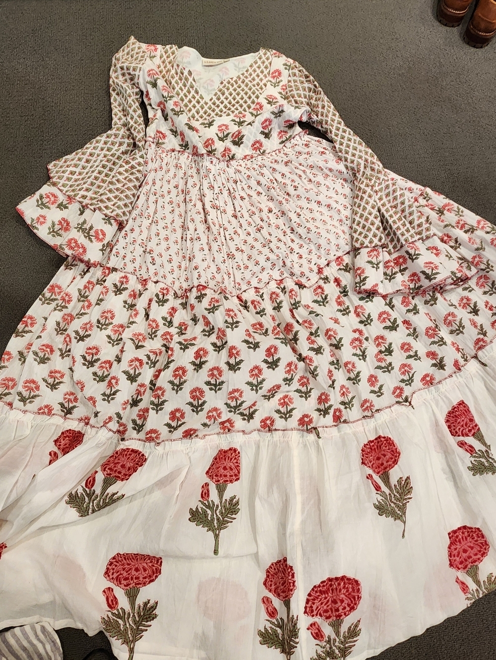 MISSPRINT Red Pink Floral Maxi Dress Indowestern Boho